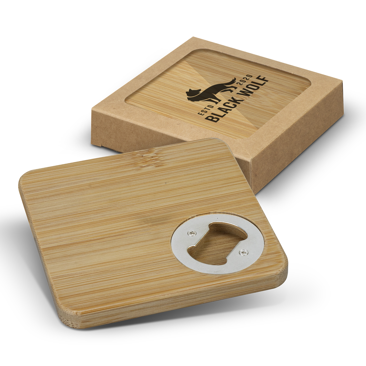 Bamboo Bottle Opener Coaster Set of 2 - Square 125551