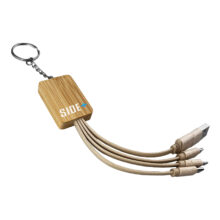 Square Bamboo Charging Cable Key Ring CC005