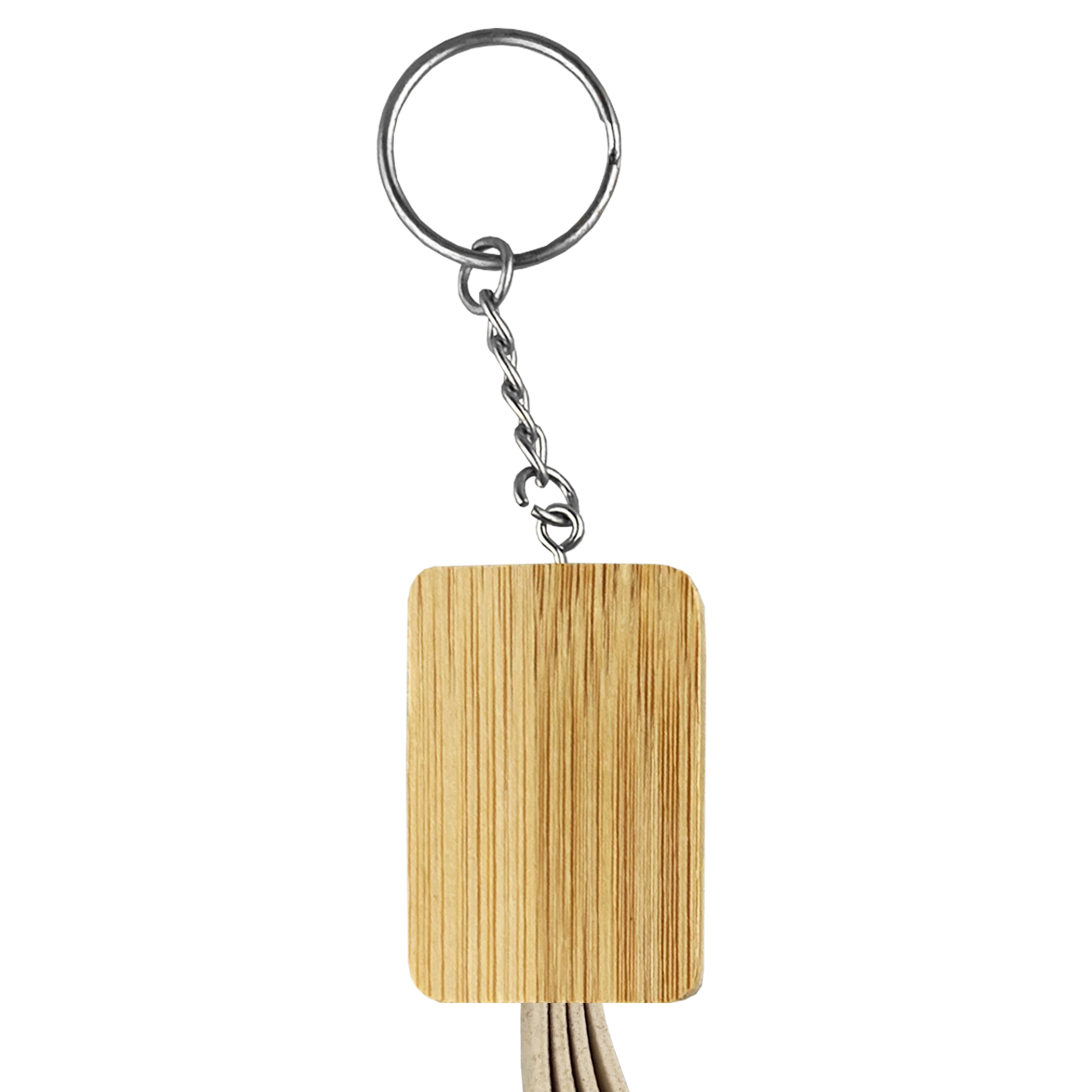 Square Bamboo Charging Cable Key Ring CC005 | Detail