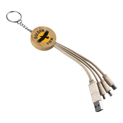 Round Bamboo Charging Cable Key Ring CC006