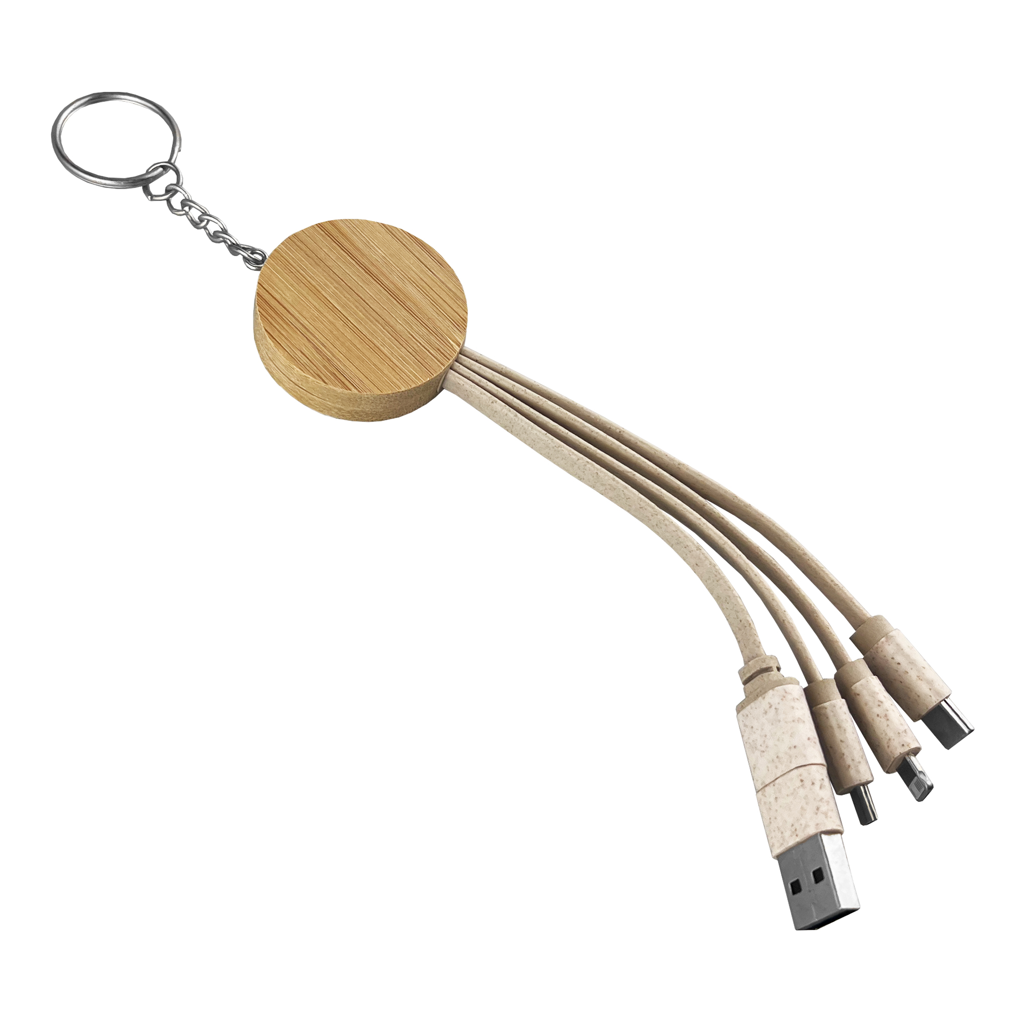 Round Bamboo Charging Cable Key Ring CC006 | Natural