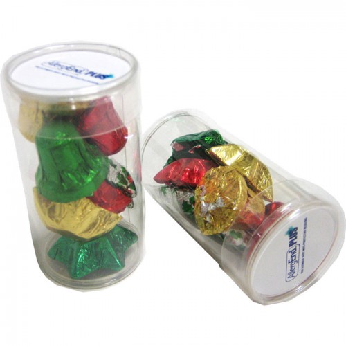 PET Tube filled with CHRISTMAS Chocolates 55g CCX006