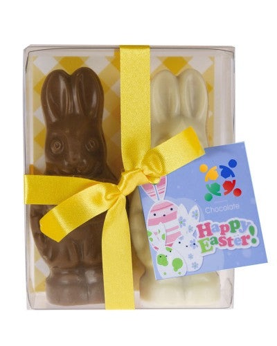 2 X Easter Bunnies Chocolate Gift Pack Customised With Sticker And Swing Tag CPEAS_2BUNN