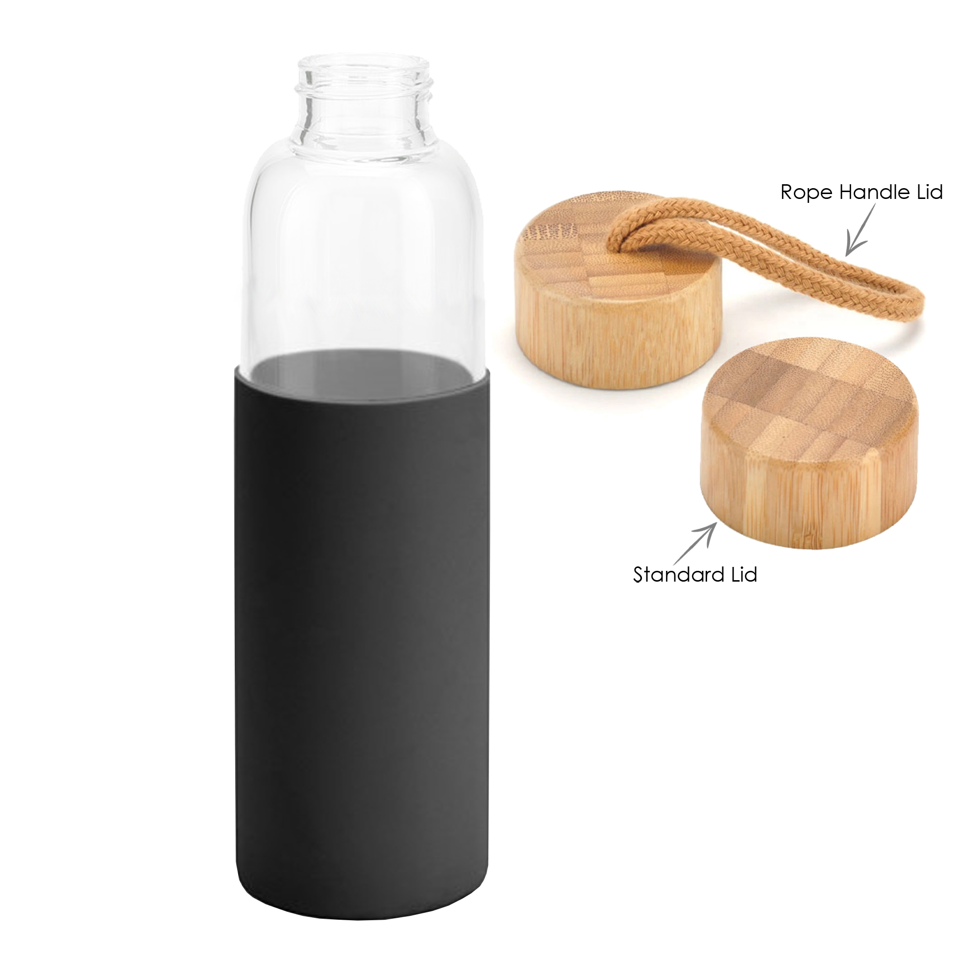 Honya Glass Drink Bottle with Sleeve DB031 | Black