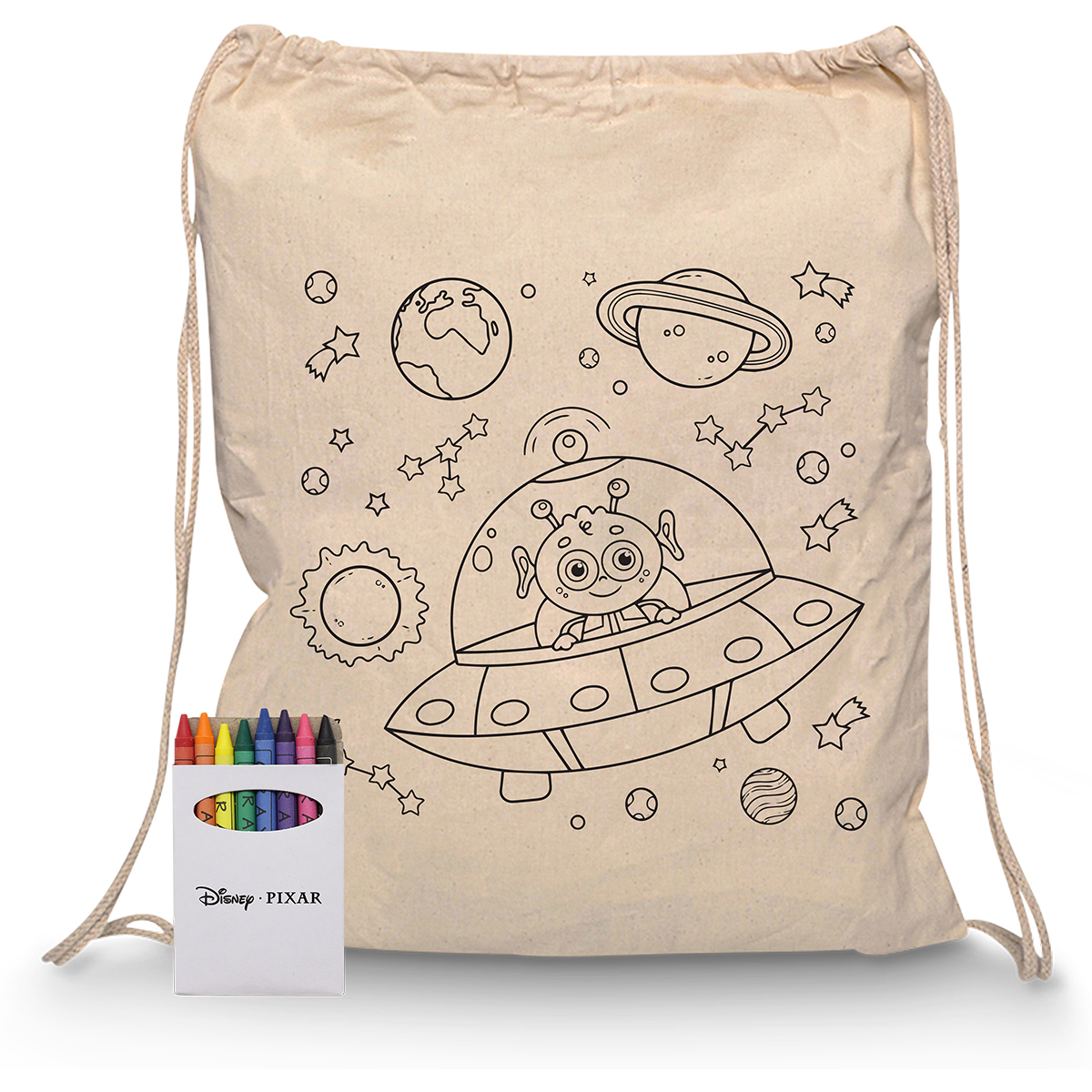 Squiggle Calico Drawstring Bag + Crayon set RB1020S