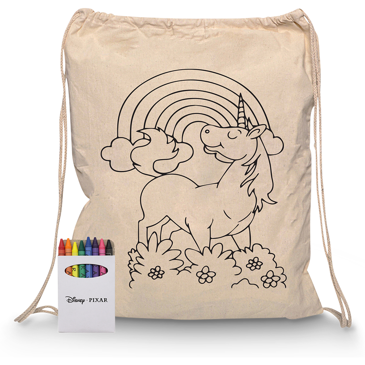 Squiggle Calico Drawstring Bag + Crayon set RB1020S | Natural