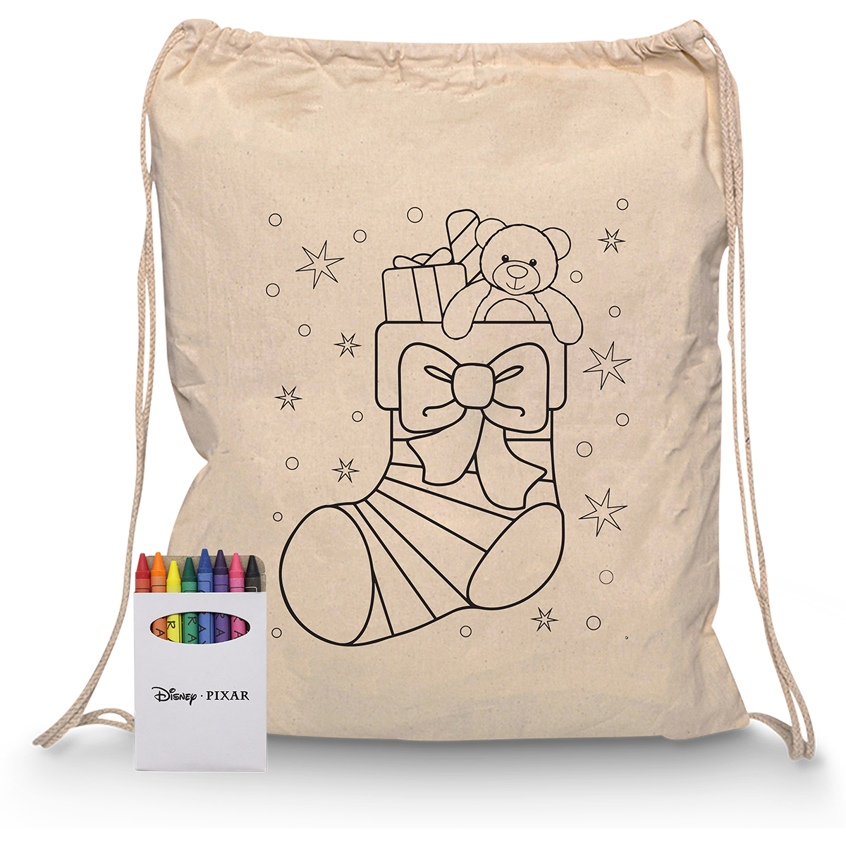 Squiggle Calico Drawstring Bag + Crayon set RB1020S | Natural