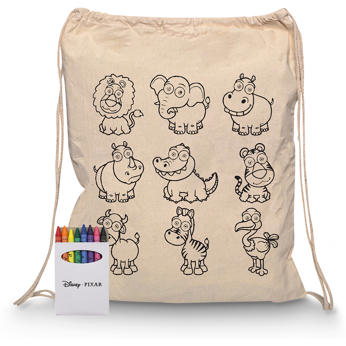 Squiggle Calico Drawstring Bag + Crayon set RB1020S | Natural