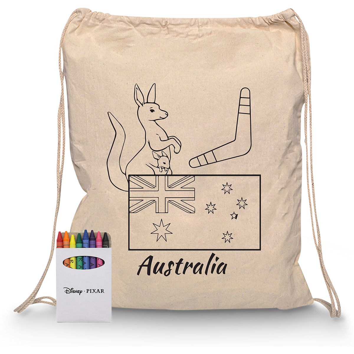 Squiggle Calico Drawstring Bag + Crayon set RB1020S | Natural