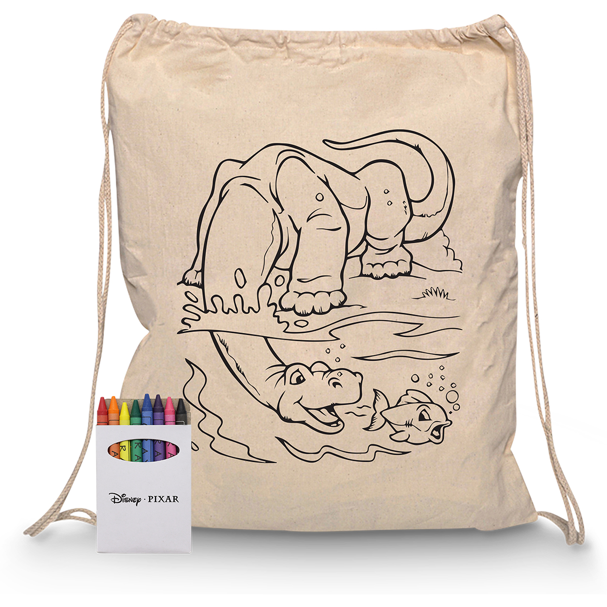 Squiggle Calico Drawstring Bag + Crayon set RB1020S | Natural