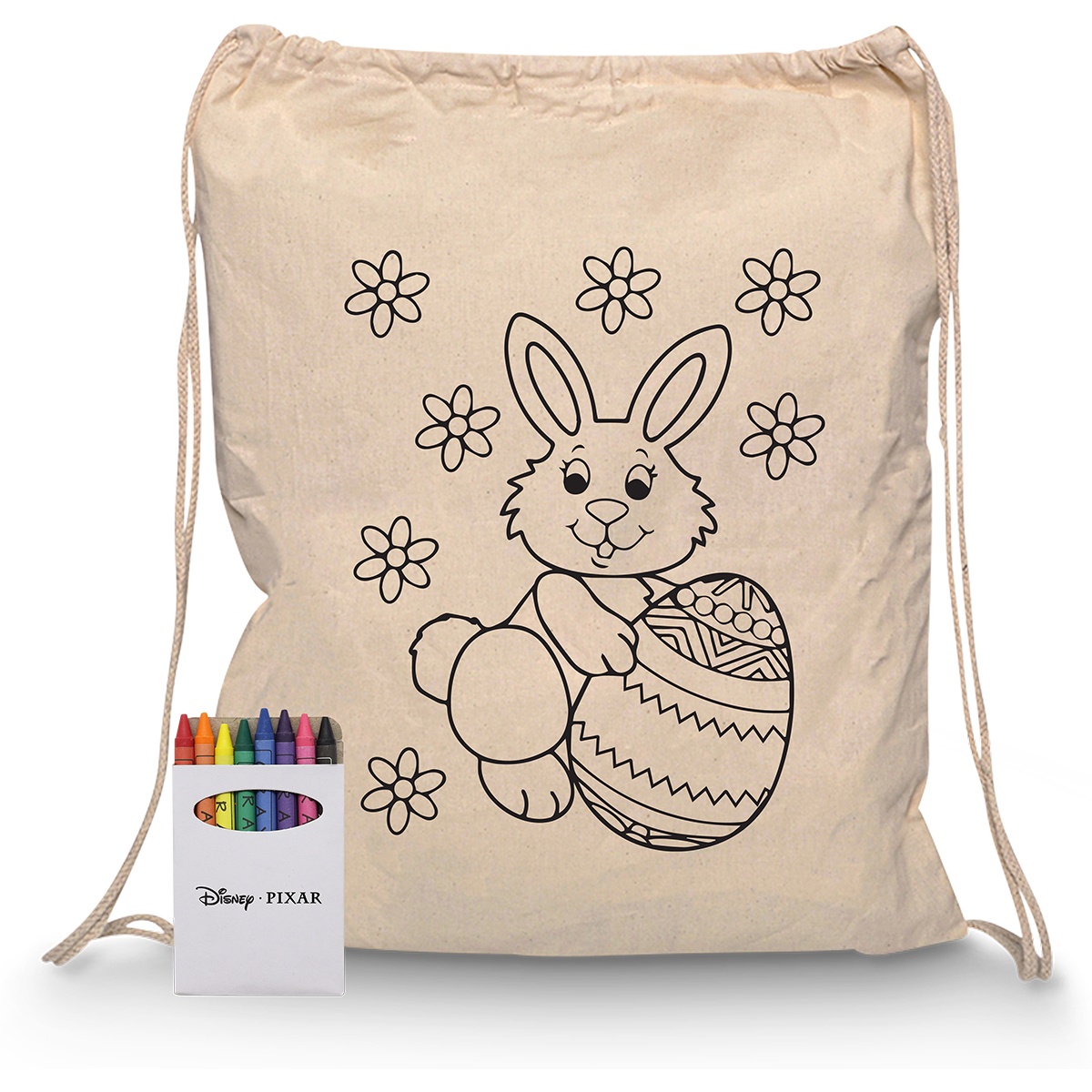 Squiggle Calico Drawstring Bag + Crayon set RB1020S | Natural