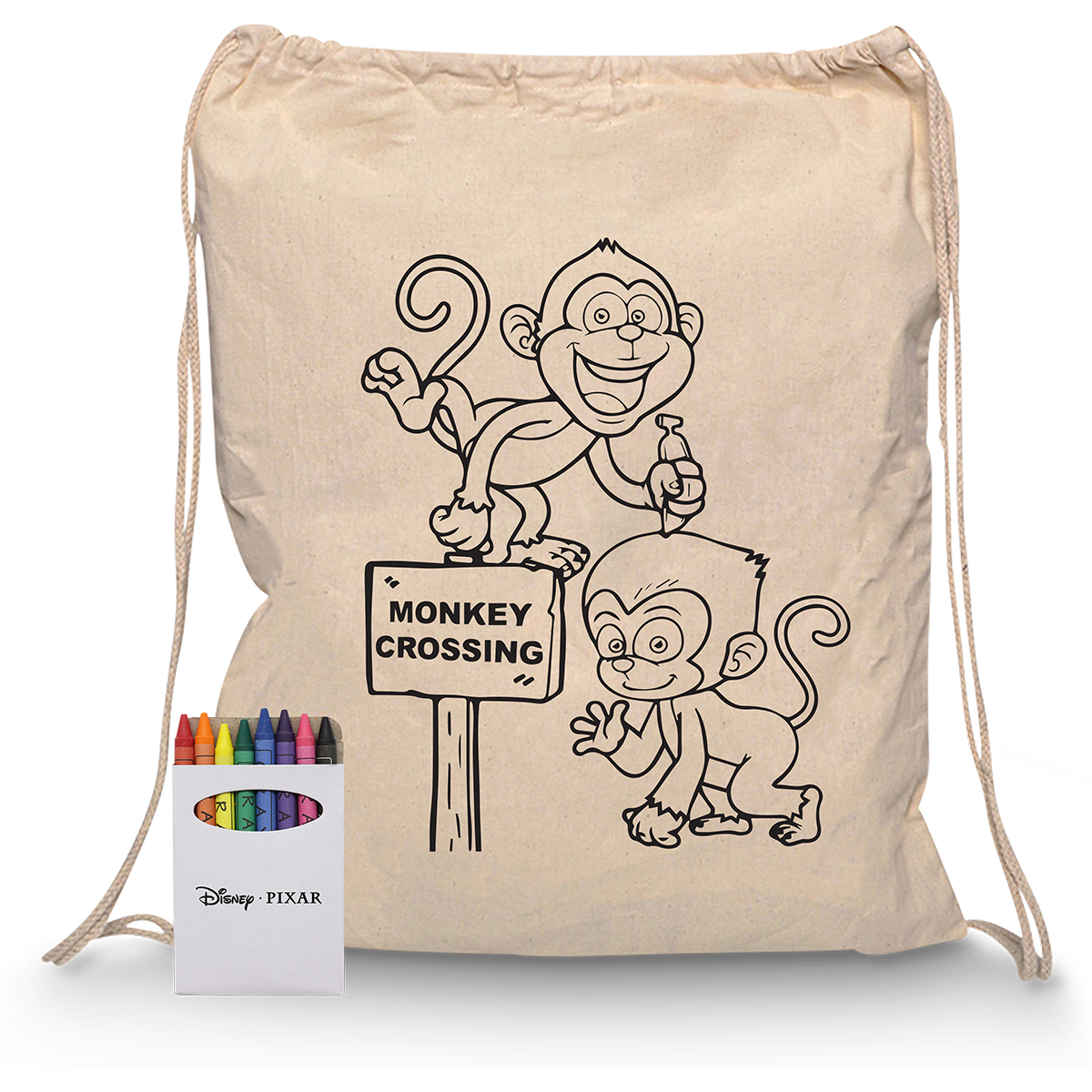 Squiggle Calico Drawstring Bag + Crayon set RB1020S | Natural