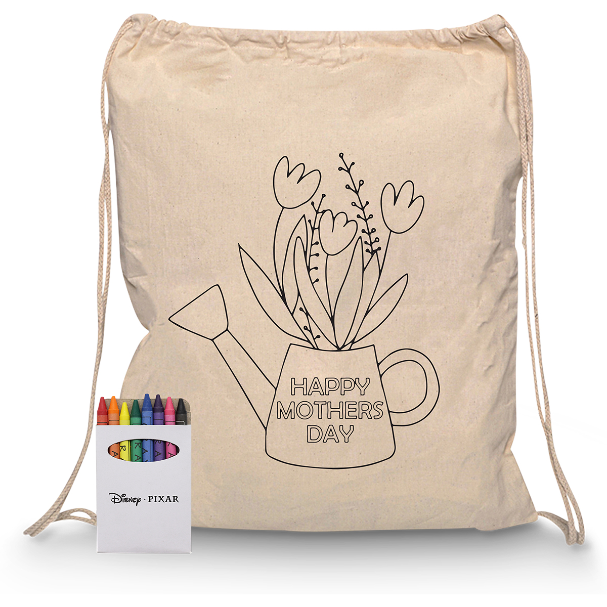 Squiggle Calico Drawstring Bag + Crayon set RB1020S | Natural